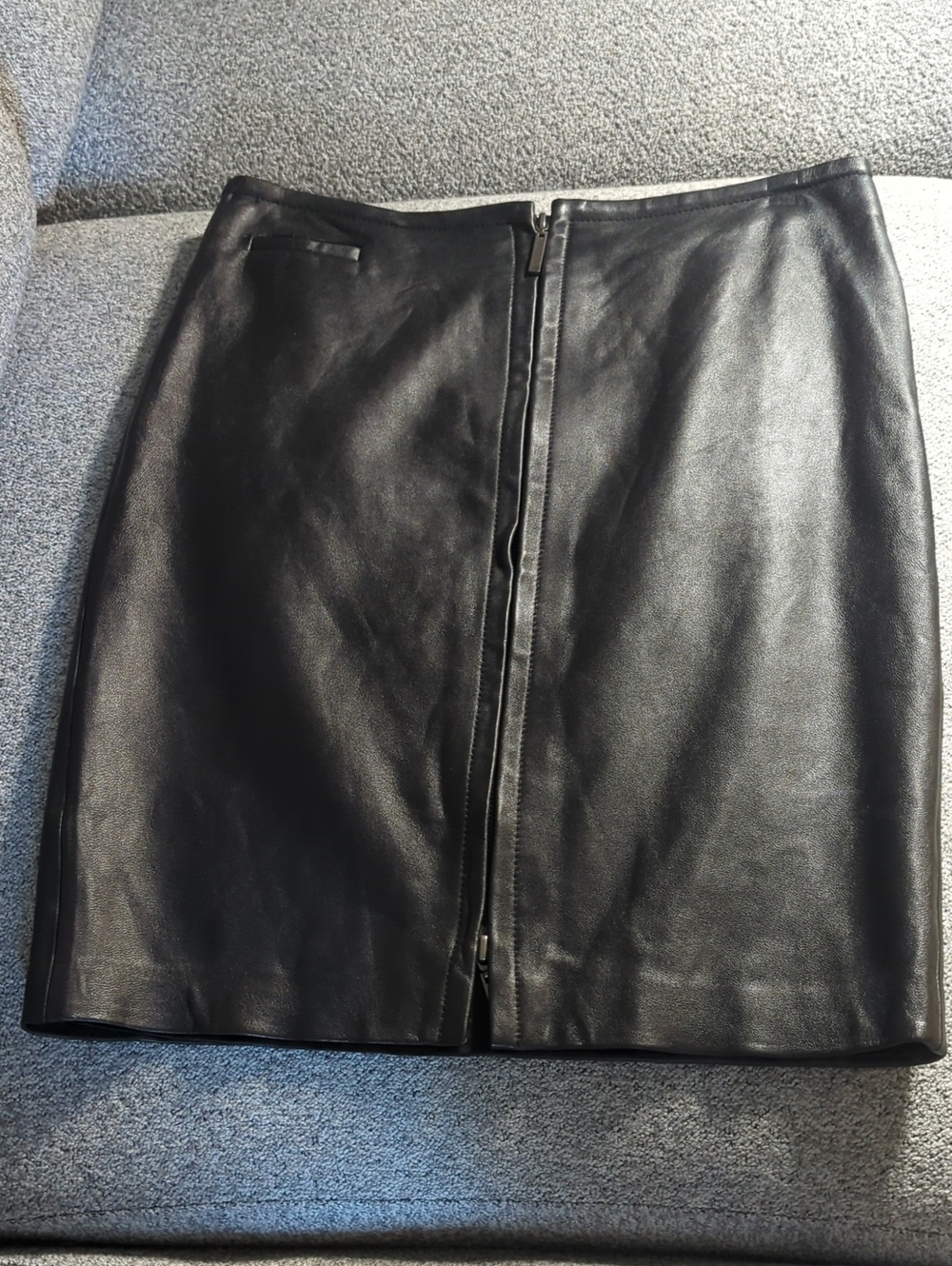 Express Black Leather Pencil Skirt with Front Zip Detail